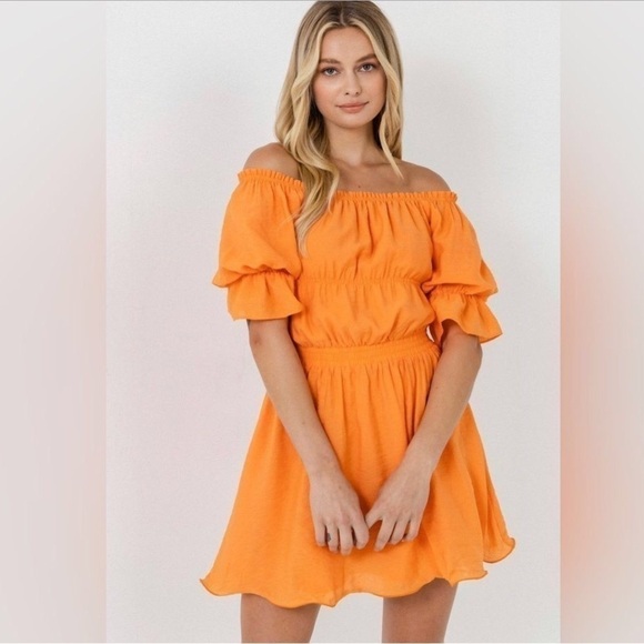 Endless Rose Dresses & Skirts - Endless Rose Off the Shoulder Flounced Mini dress. Orange Size small NWT